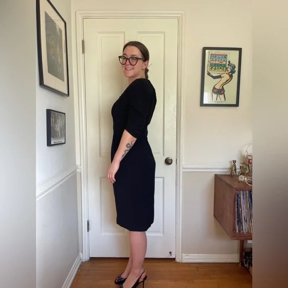 50s Vintage 3/4 Length Sleeve LBD Wiggle Dress - Picture 3 of 9